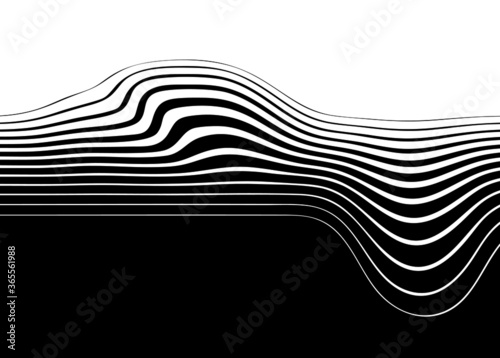Universal transition from black to white wavy lines. Monochrome abstract vector background