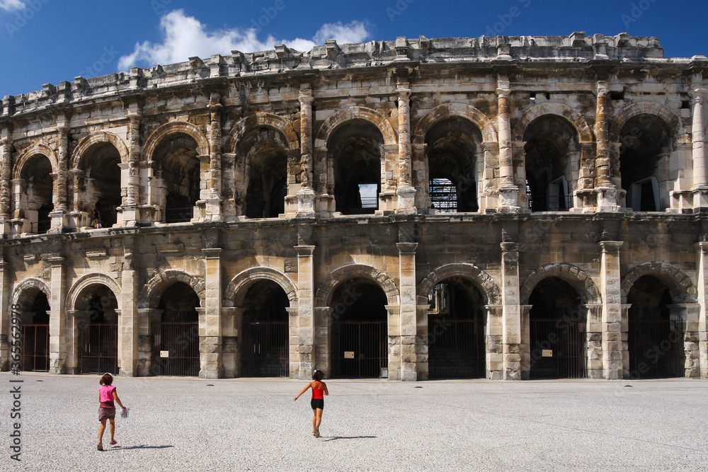 Roman amphitheatre in Nimes town, Provence, France
