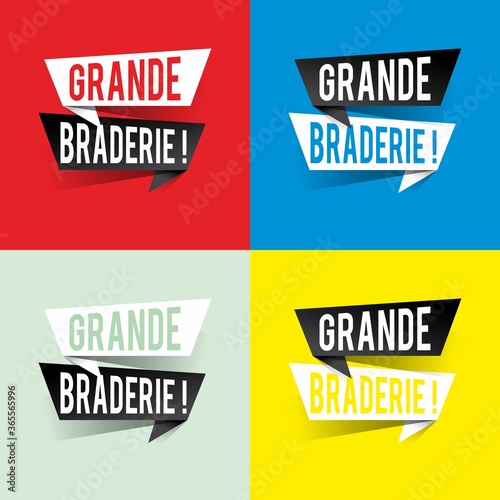 Modern design grande braderie text in french means big clearance sale on speech bubbles concept. Vector illustration