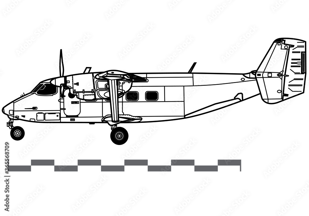 Antonov An-28 Cash, PZL M28 Skytruck. Vector drawing of light transport aircraft. Side view. Image for illustration and infographics. Antonov An-28 Cash, PZL M28 Skytruck. Vector drawing of light transport aircraft. Side view. Image for illustration and infographics.