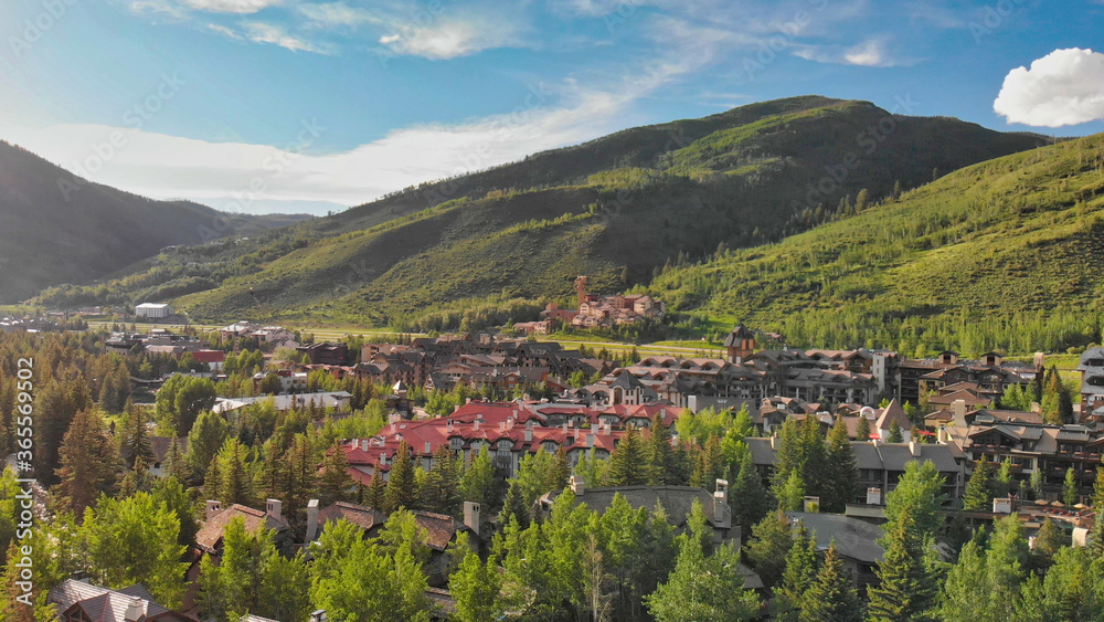 Aerial view of Vail hotels and city homes, Colorado, USA