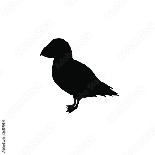Vector black puffin bird silhouette isolated on white background