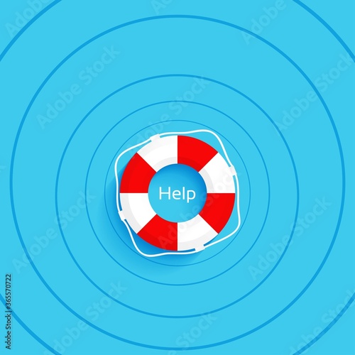 Help, lifebuoy on the water, vector illustration