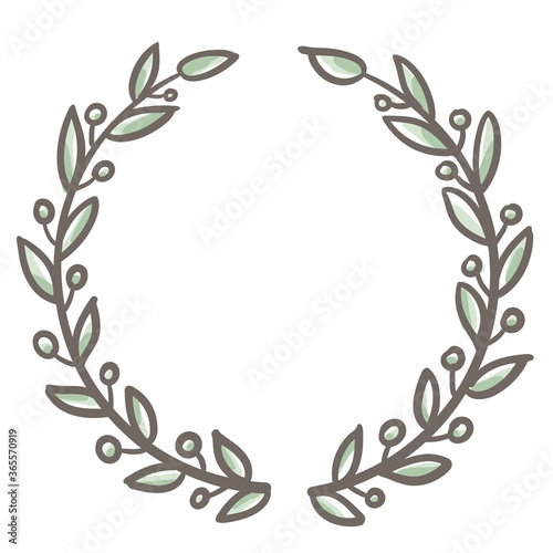 Doodle laurel wreath, floral frame 