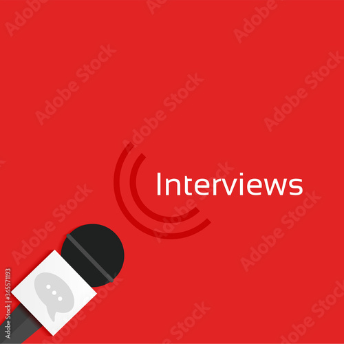 ДрукInterviews vector concept background design, Microphone Icon isolated on a red background
