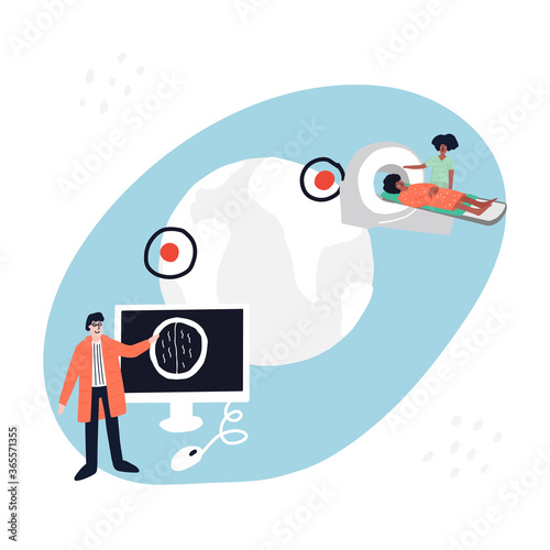Doctor watching CT scan results online. medical illustration.