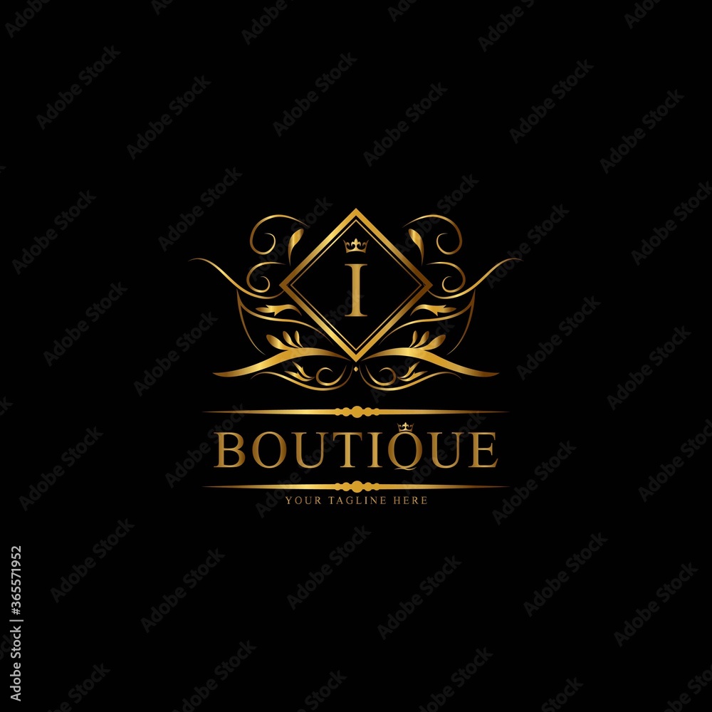 Fototapeta premium Vintage monograms I letter. Golden heraldic letter logos