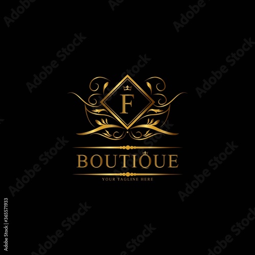 Vintage monograms F letter. Golden heraldic letter logos
