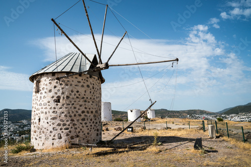 Aegean style old Windmills of Bodrum Town of Turkey