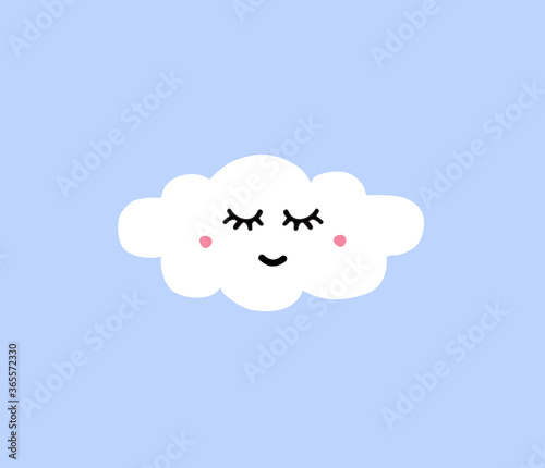 Vector hand drawn doodle sketch white cloud with face isolated on blue background © Sweta