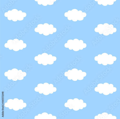 Vector seamless pattern of white hand drawn doodle sketch cloud isolated on blue background