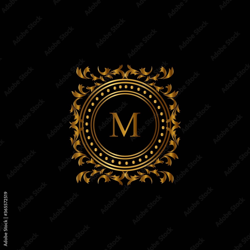 Fototapeta premium Vintage monograms M letter. Golden heraldic letter logos