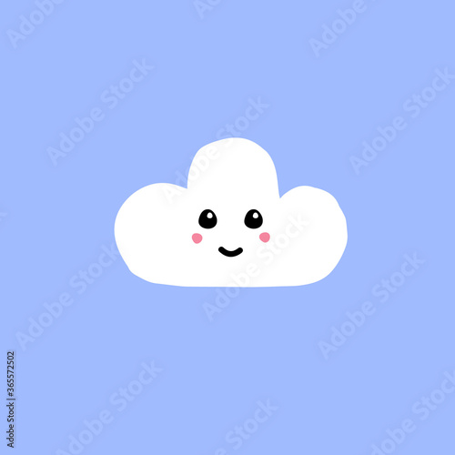 Vector hand drawn doodle sketch white cloud with face isolated on blue background