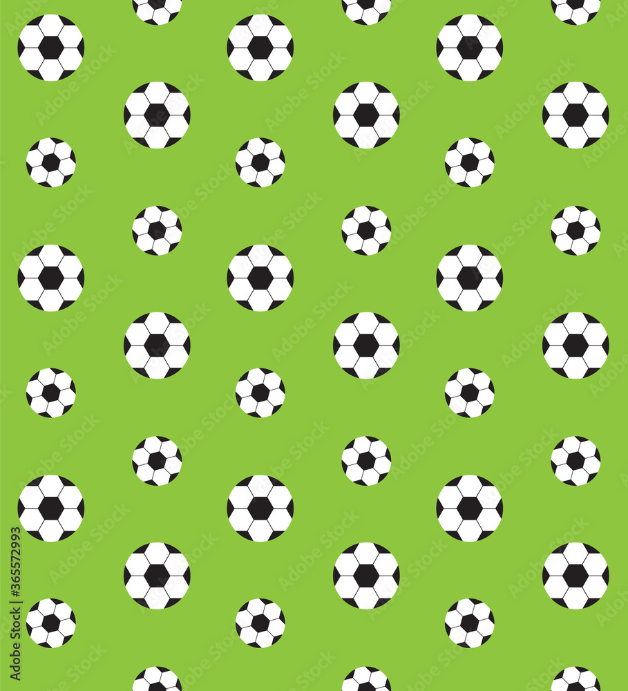 Vector seamless pattern of flat cartoon football ball isolated on green background Vector seamless pattern of flat cartoon football ball isolated on green background
