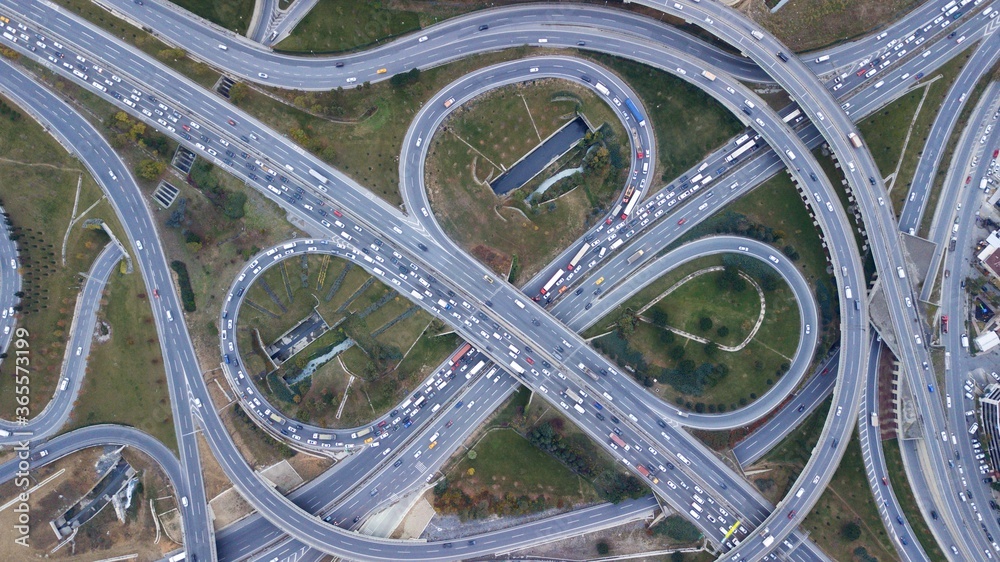 Aerial view of the roundabout, transportations, route in istanbul Aerial view of the roundabout, transportations, route in istanbul
