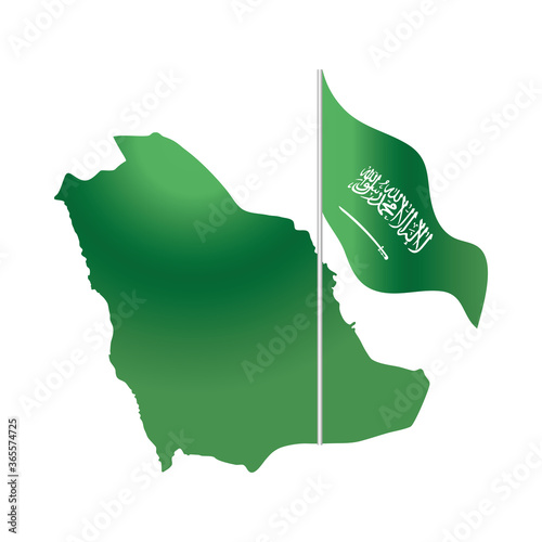 saudi arabia national day, green map with flag kingdom nation gradient style icon