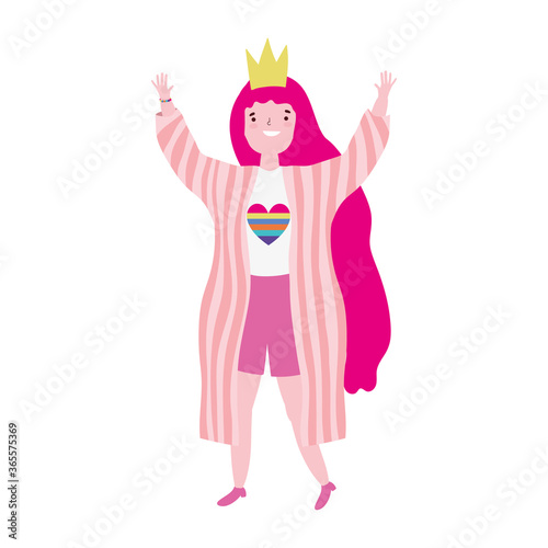 pride parade lgbt community, lesbian wearing crown celebration cartoon