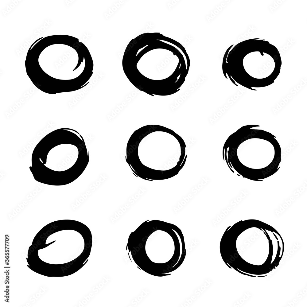 set of black round random brush strokes, vector set of black round random brush strokes, vector