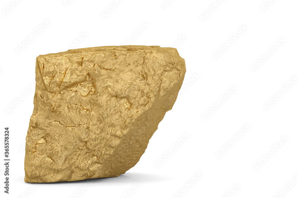 Golden stone isolated on white background. 3D illustration. 3D rendering.