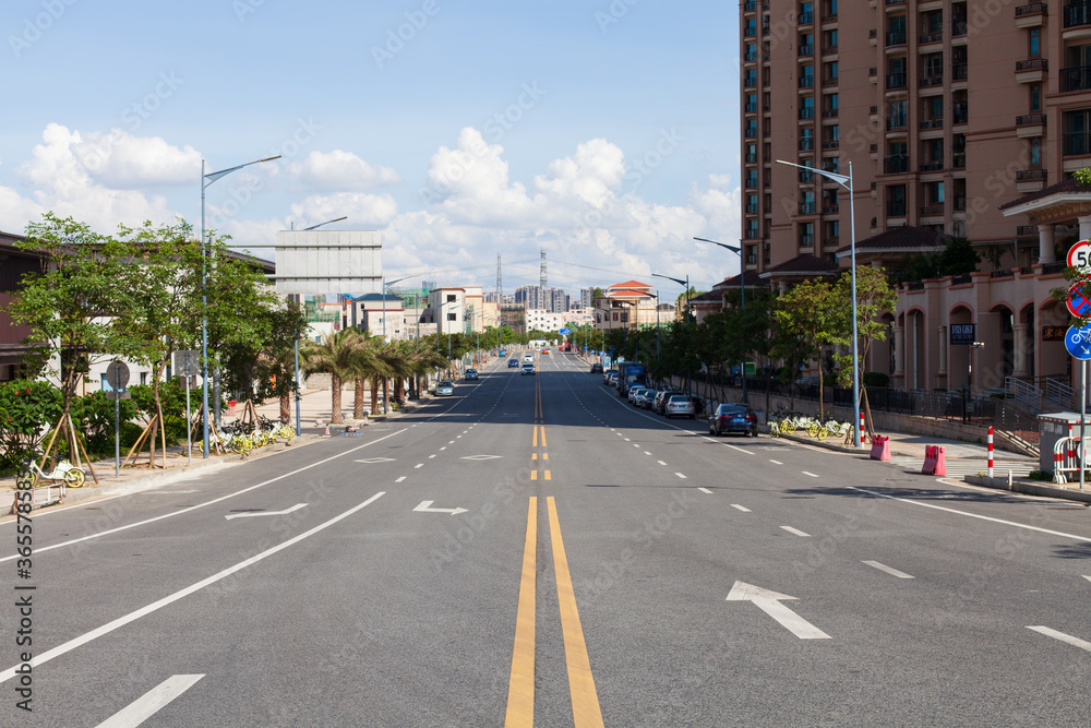 City street with empty road, City background concept.