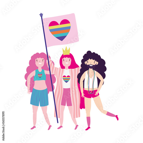 pride parade lgbt community, transgender man and women with flag heart rainbow