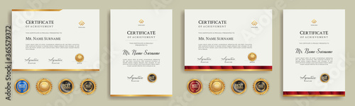 Diploma certificate border template set with badges for award, business, and education