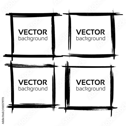 Square frames from thin strokes o blackf paint on white background