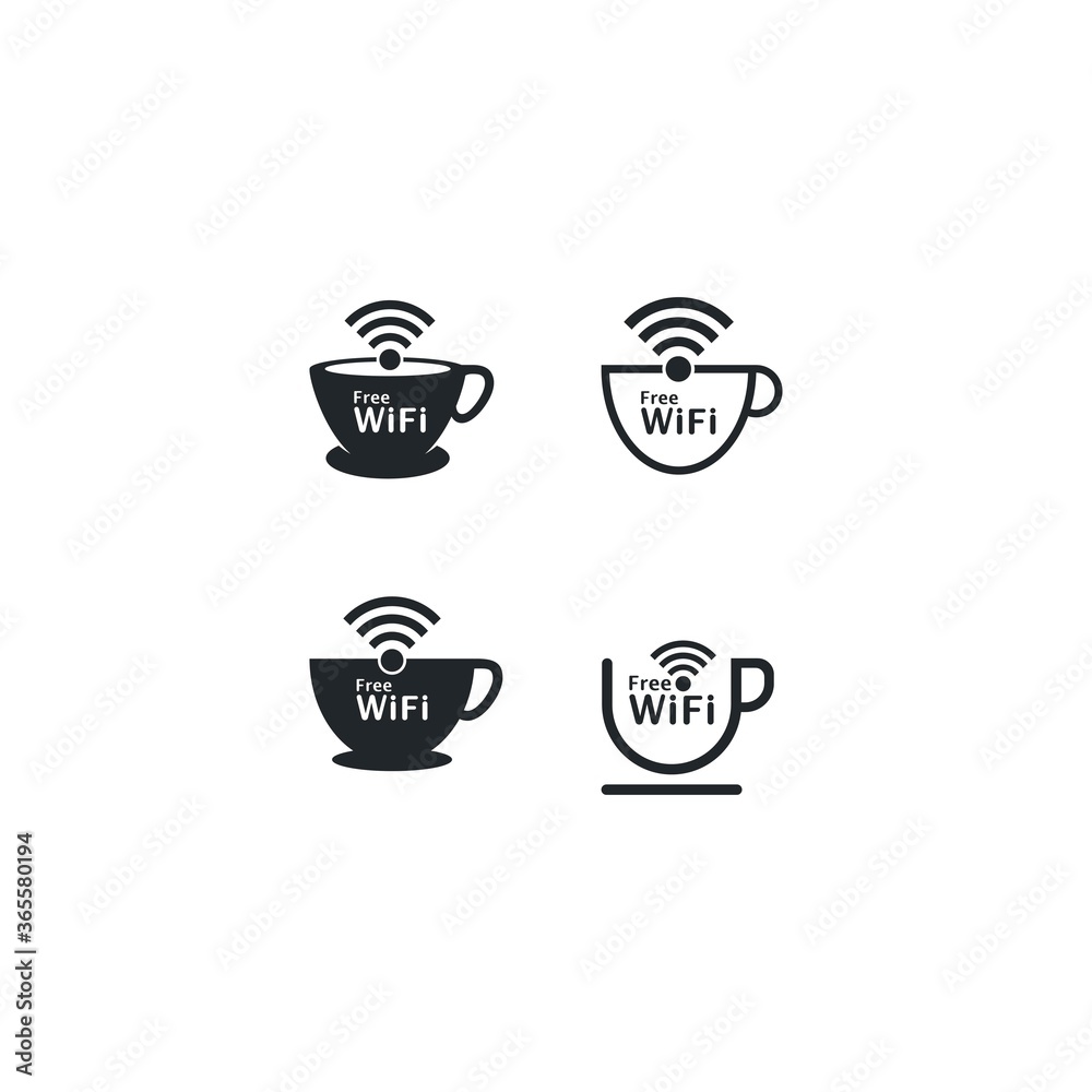 free wifi with coffee cup logo icon vector