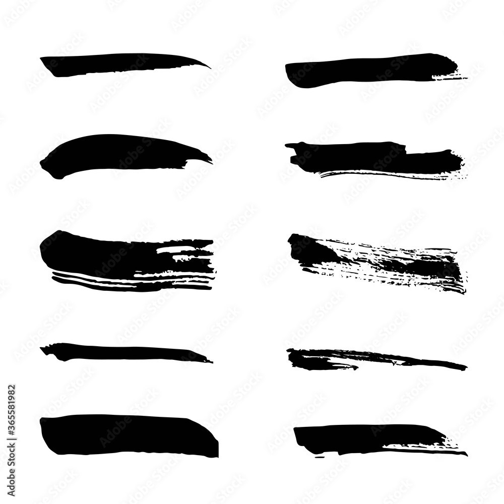 Vector Different strokes made with a brush, isolated on white