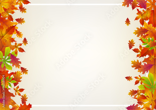 Background with falling autumn leaves on side.