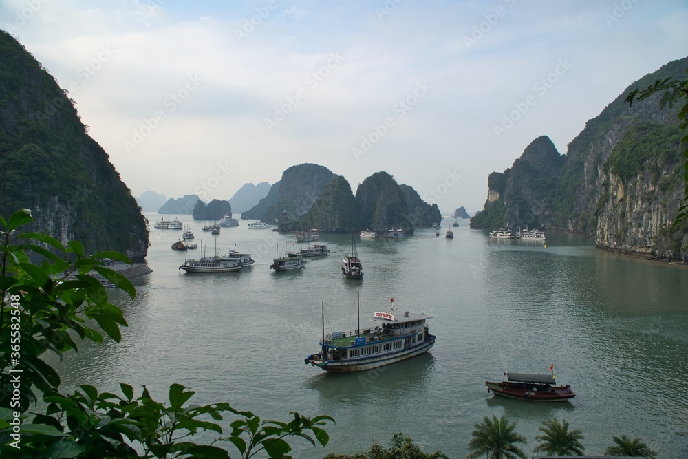 Beautiful sunset at Ha long Bay- A UNESCO world heritage site in Vietnam