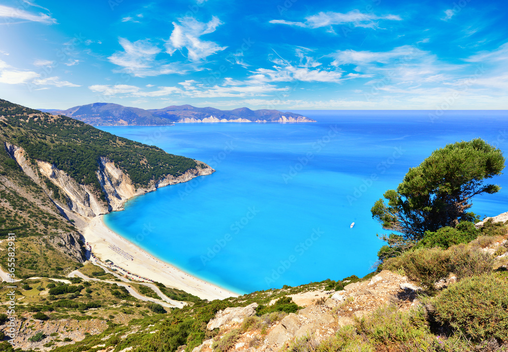 Famous Mirtos beach on Greece island Cephalonia Famous Mirtos beach on Greece island Cephalonia