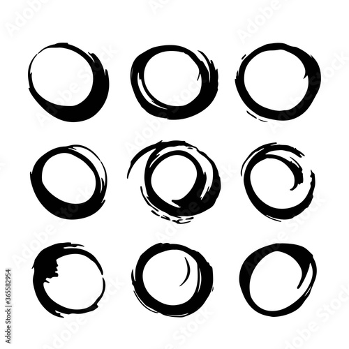 vector set of black round random brush strokes