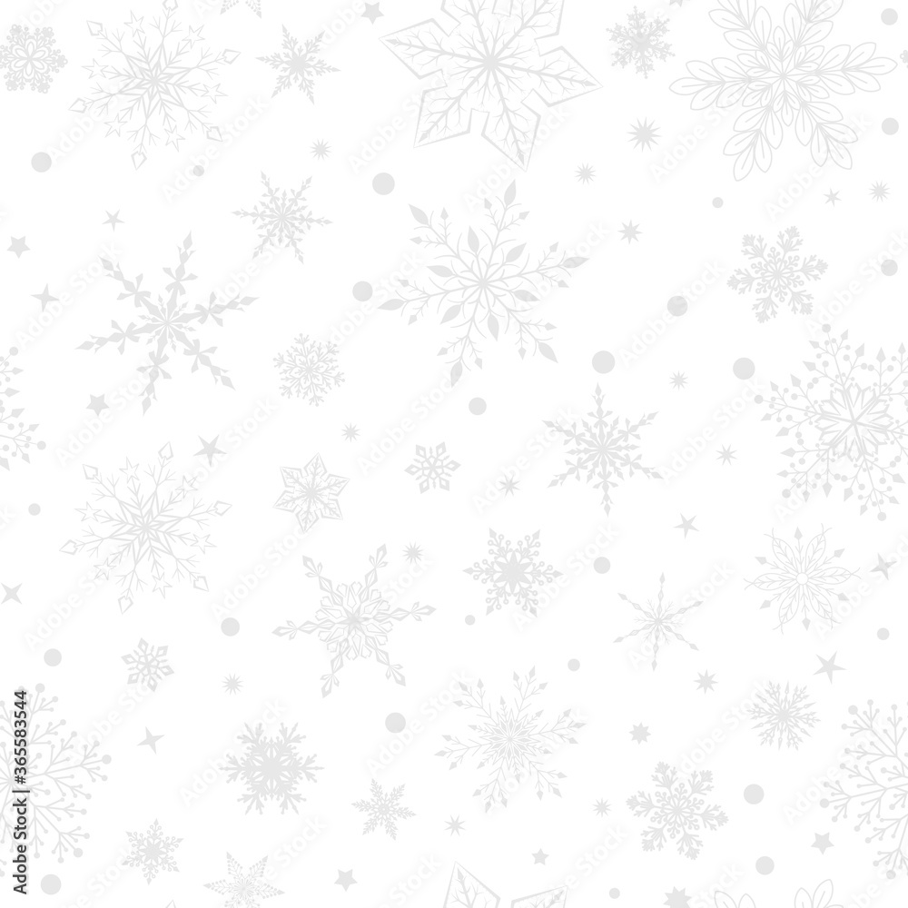 Christmas seamless pattern with various complex big and small snowflakes, gray on white background Christmas seamless pattern with various complex big and small snowflakes, gray on white background