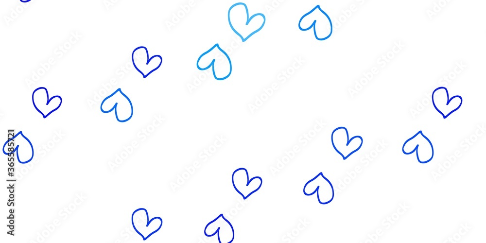 Light BLUE vector template with doodle hearts. Light BLUE vector template with doodle hearts.