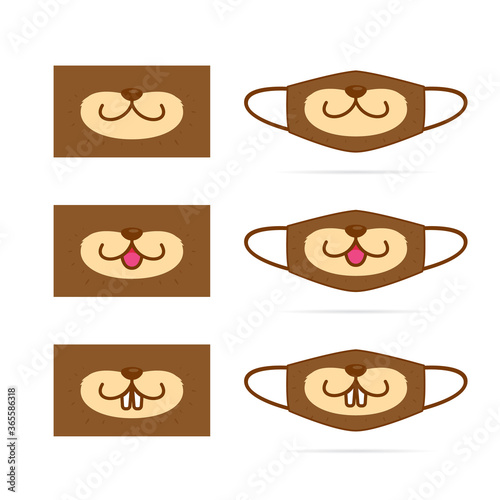Cute otter animal cartoon mouth face mask set design vector illustration