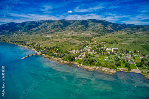 Aerial View of Fish Haven, Idaho on the shore of Bear Lake photo