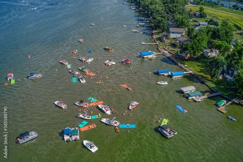 Aerial View of boat party on Lake Madison, South Dakota