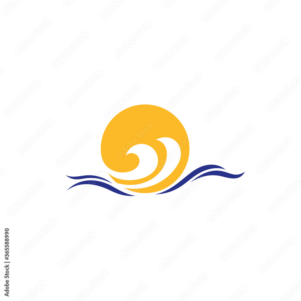 Logo template of sun and wave. Simple flat style. Vector logo template ready for use. Logo template of sun and wave. Simple flat style. Vector logo template ready for use.