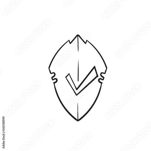 hand drawn doodle shield and checklist symbol for protection icon illustration vector