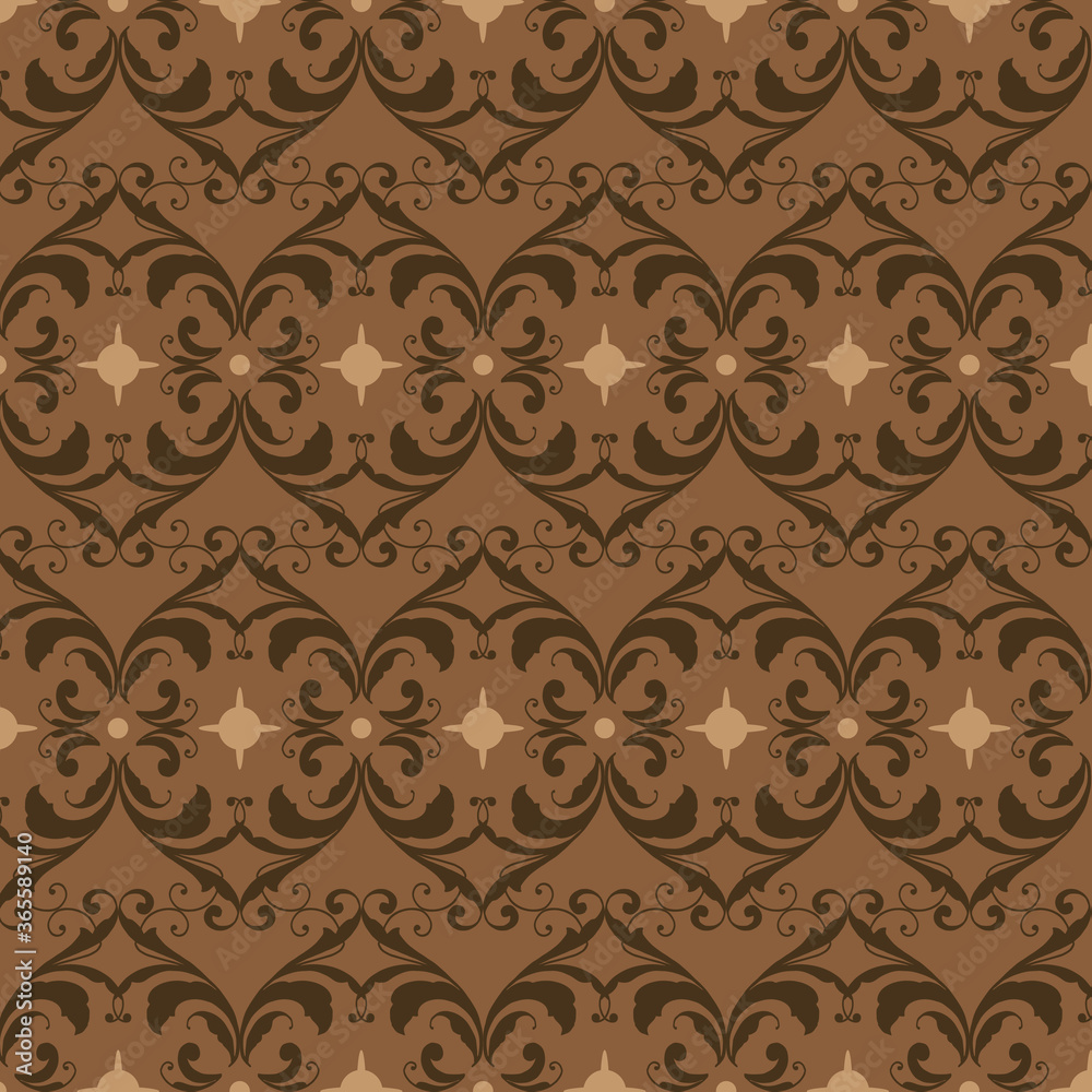 Simple flower motifs on Parang batik design with dark brown color Simple flower motifs on Parang batik design with dark brown color