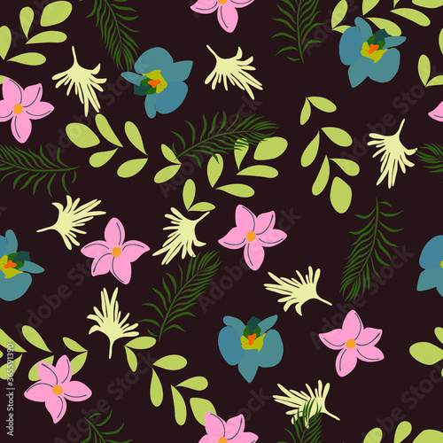 Seamless Floral pattern design vector illustration flower with maroon background for fabrics  textiles  bullet journal  scrapbooking  wallpaper 