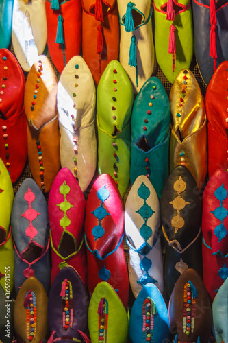 Shaft of light illuminating Moroccan shoes