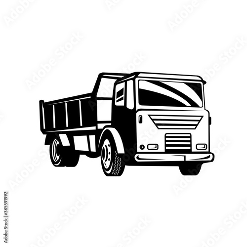 Dumper Truck Dump Truck or Tipper Truck Retro Woodcut Black and White
