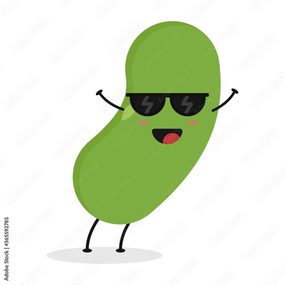 Cute flat cartoon green bean illustration. Vector illustration of cute
