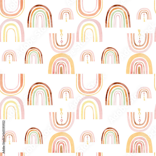 Watercolor seamless pattern rainbow. Childish cute pattern for clothing, cute logo, baby shower, baby nursery decor, the textile fabric, wrapping paper, wallpaper decor.