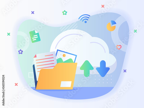 File folder icon background upload download cloud file management concept modern flat style.