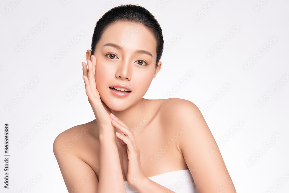 Beauty Woman face Portrait, Beautiful Young Asian Woman with Clean Fresh Healthy Skin, Facial treatment. Cosmetology, beauty and spa, isolated on white background. Beauty Woman face Portrait, Beautiful Young Asian Woman with Clean Fresh Healthy Skin, Facial treatment. Cosmetology, beauty and spa, isolated on white background.