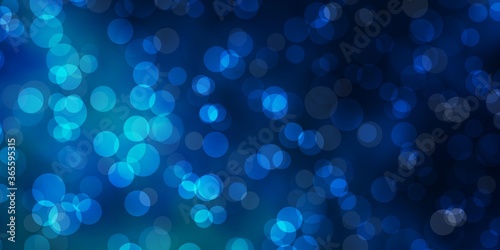 Dark BLUE vector pattern with spheres. Glitter abstract illustration with colorful drops. Pattern for wallpapers, curtains.