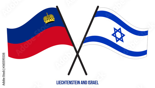 Liechtenstein and Israel Flags Crossed And Waving Flat Style. Official Proportion. Correct Colors.
